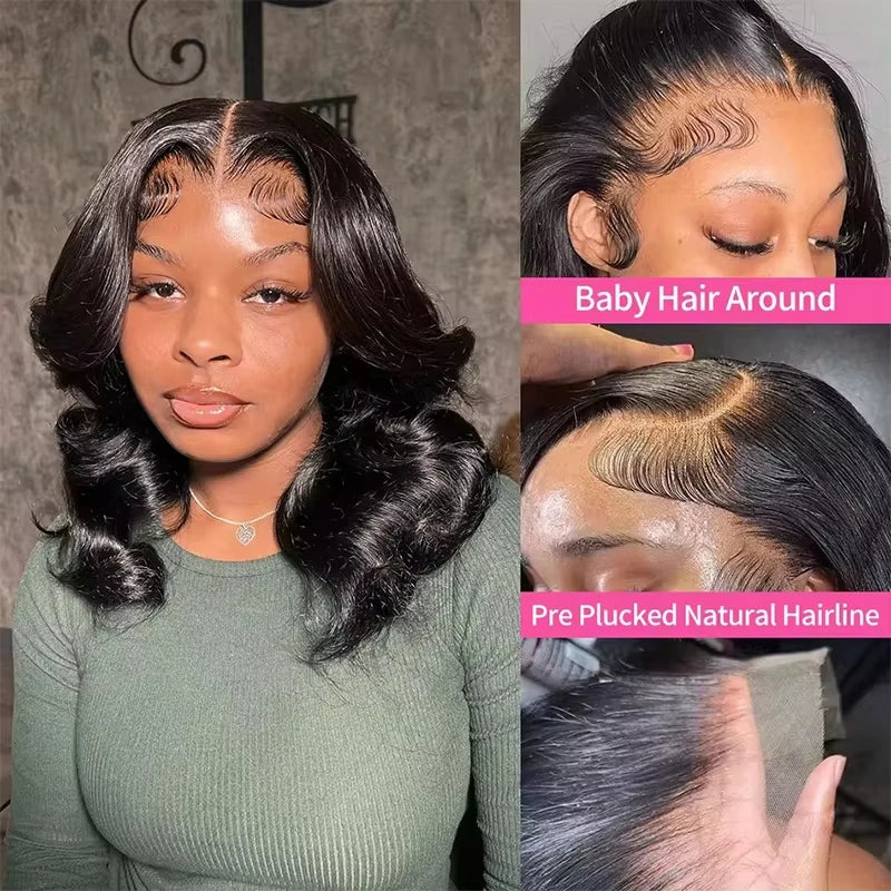 SoGreat 200% Density Body Wave Lace Front Wig 13x6 13x4 Lace Front Wigs Short Bob Human Hair Wigs Natural Black Wig Brazilian