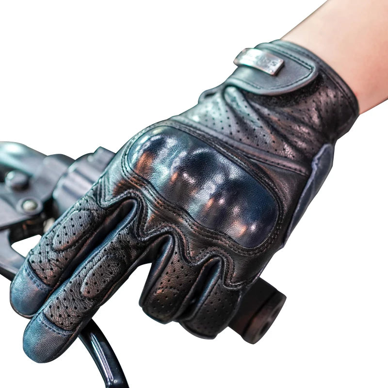 UGLYBROS Leather Motorcycle Gloves Full Finger Summer Breathable Men's Retro Riding Gloves for Motorbike MTB Driving Motocross