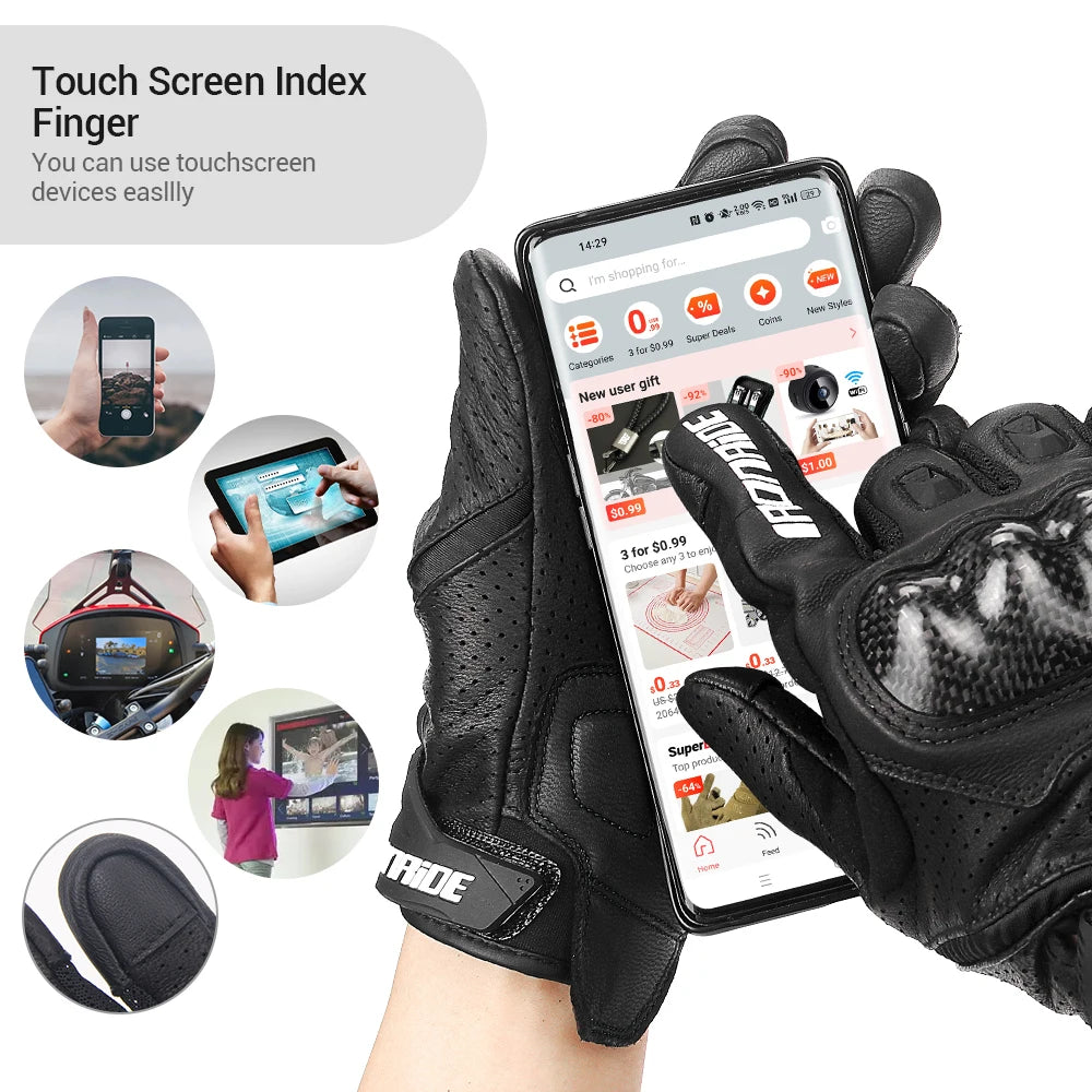 HEROBIKER Motorcycle Gloves Genuine Leather Men Breathable Motocross Racing Glove Gloves Spring Autumn Touch Screen Guantes Moto