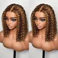 Highlight Color Short Bob Wigs Deep Wave 13x4 Lace Frontal Wigs Brazilian Human Hair Deep Curly Full Frontal Bob Wig Ombre Color