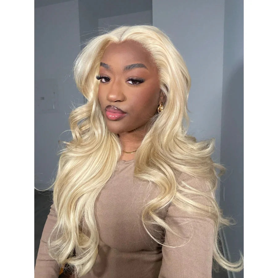 200% 613 Honey Blonde Body Wave 13x4 HD Transparent Lace Frontal Wigs Human Hair Brazilian Pre Plucked With Baby Hair 34 Inch