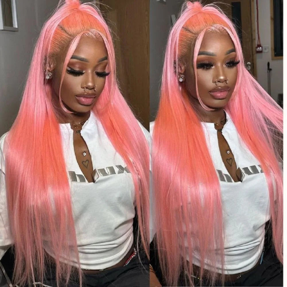 13X4 13X6 Hd Lace Frontal Wigs 200 Density Pink Straight Human Hair Wigs 32 Inch Brazilian Transparent Lace Front wig Preplucked