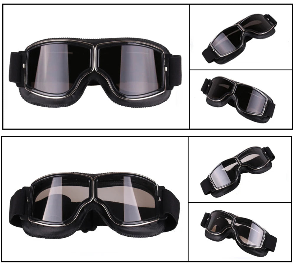 Motorcycle Helmet Glasses–Retro Windproof Sunglasses with Leather Frame–Lightweight Foldable&Universal Fit–Perfect for riding