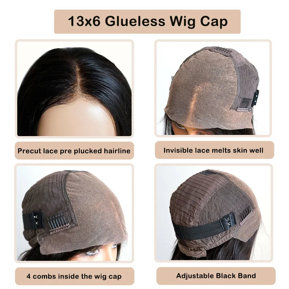 Brazilian Bone Straight Human Hair With Bangs 13x6 Lace Front Wig Human Hair Pre Cut Pre Plucked Wigs For Women