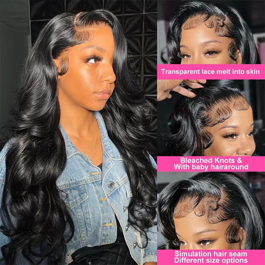 220 Density Body Water Wave 13x6 HD Lace Frontal Human Hair Wigs 30 40 Inches Brazilian 3x4 Natural Black Transparent Lace Wig