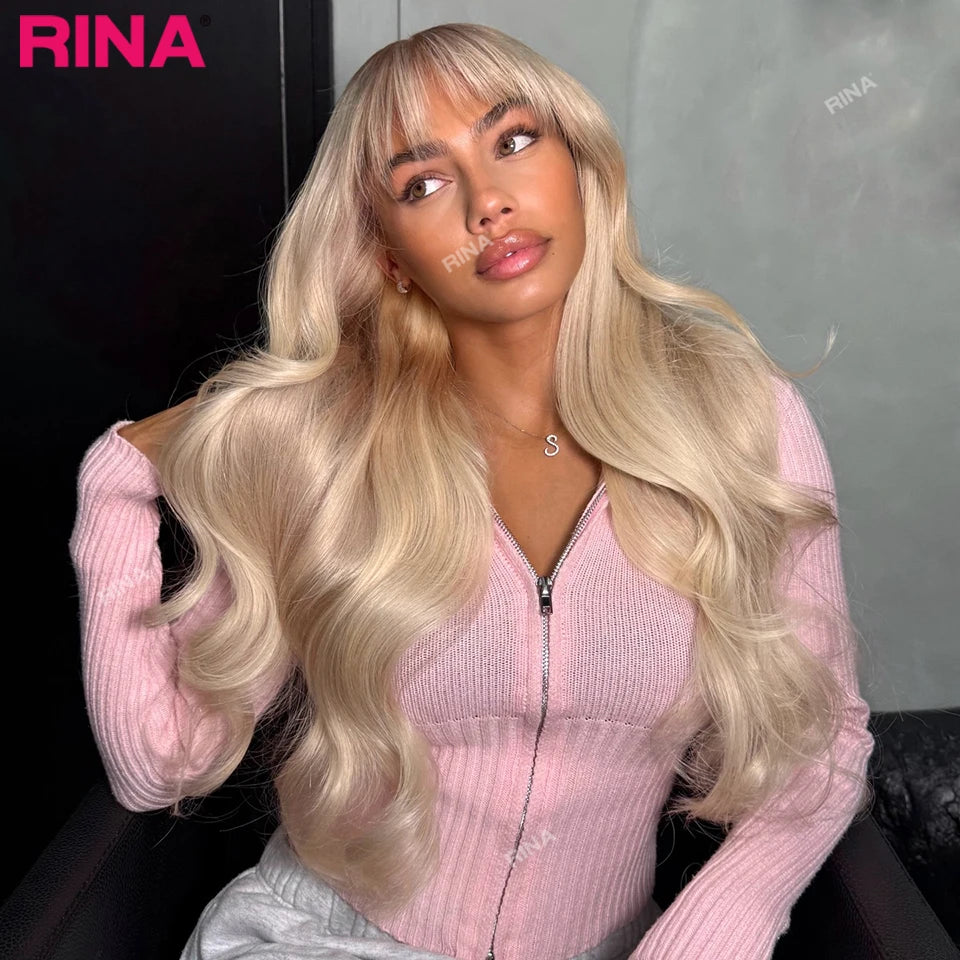 Blonde Color With Bang Body Wave Lace Frontal Wig 13x6 13x4 Human Hair Wigs HD Transparent Lace 5x5 Closure Wig For Women