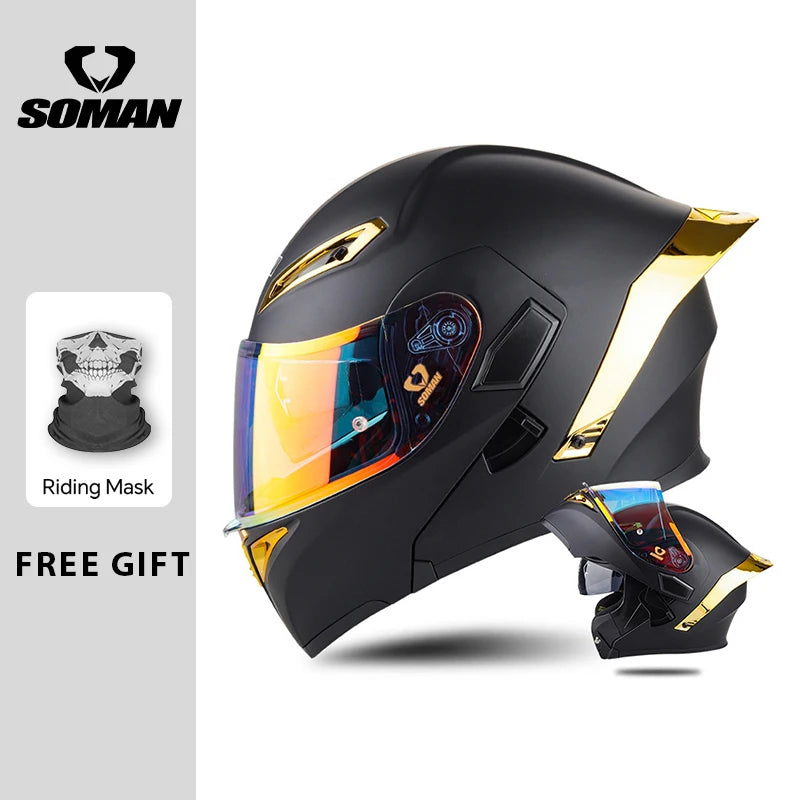 Unisex DOT Approved Dual Visor Flip Up Motorcycle Helmets Racing Full Face Helmet Double Lens Modular Riding Flip-up Helmet