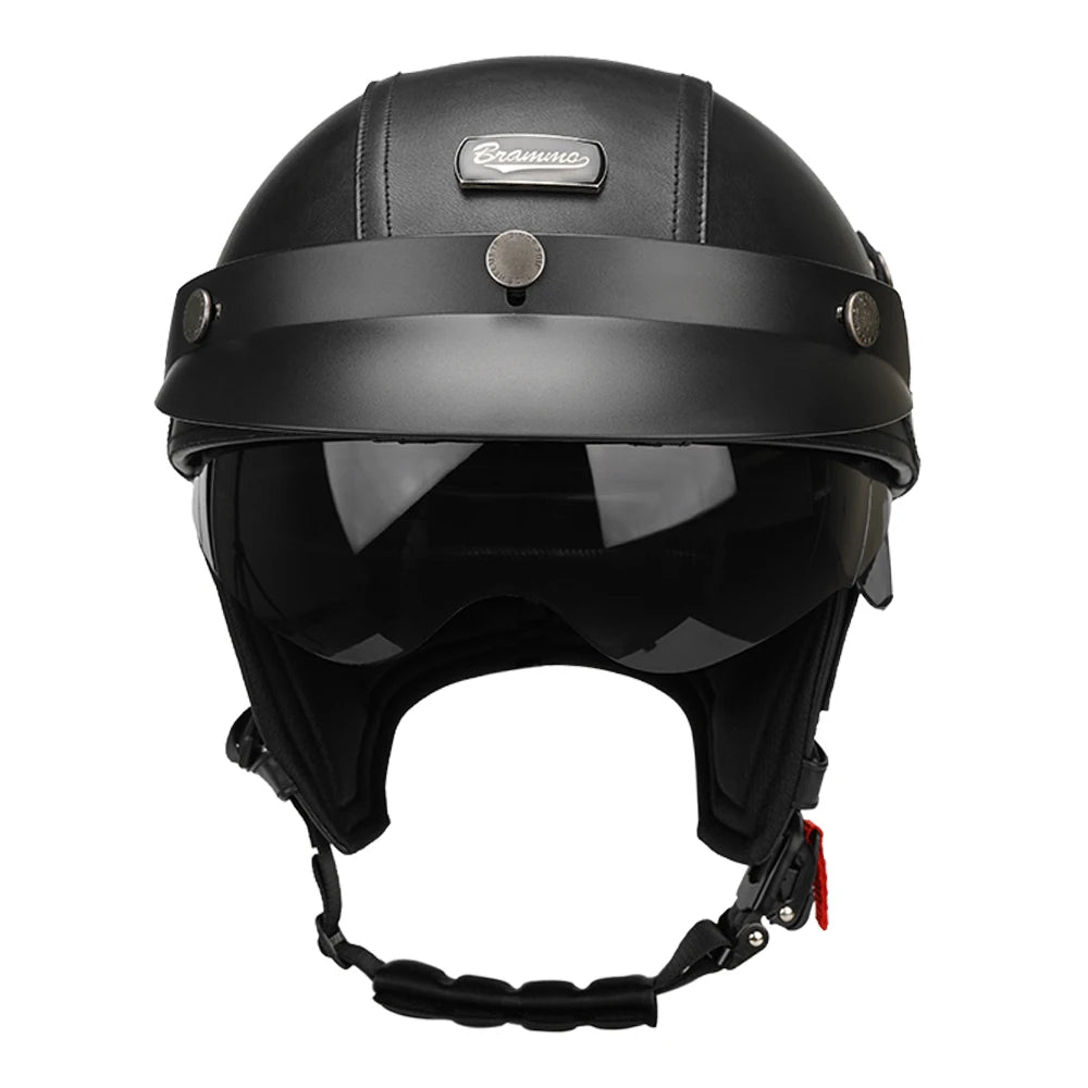 Black Motorcycle Half Helmet German Leather Vintage Helmet Casco Moto Motorcycle Open Face Helmet Biker DOT Certification