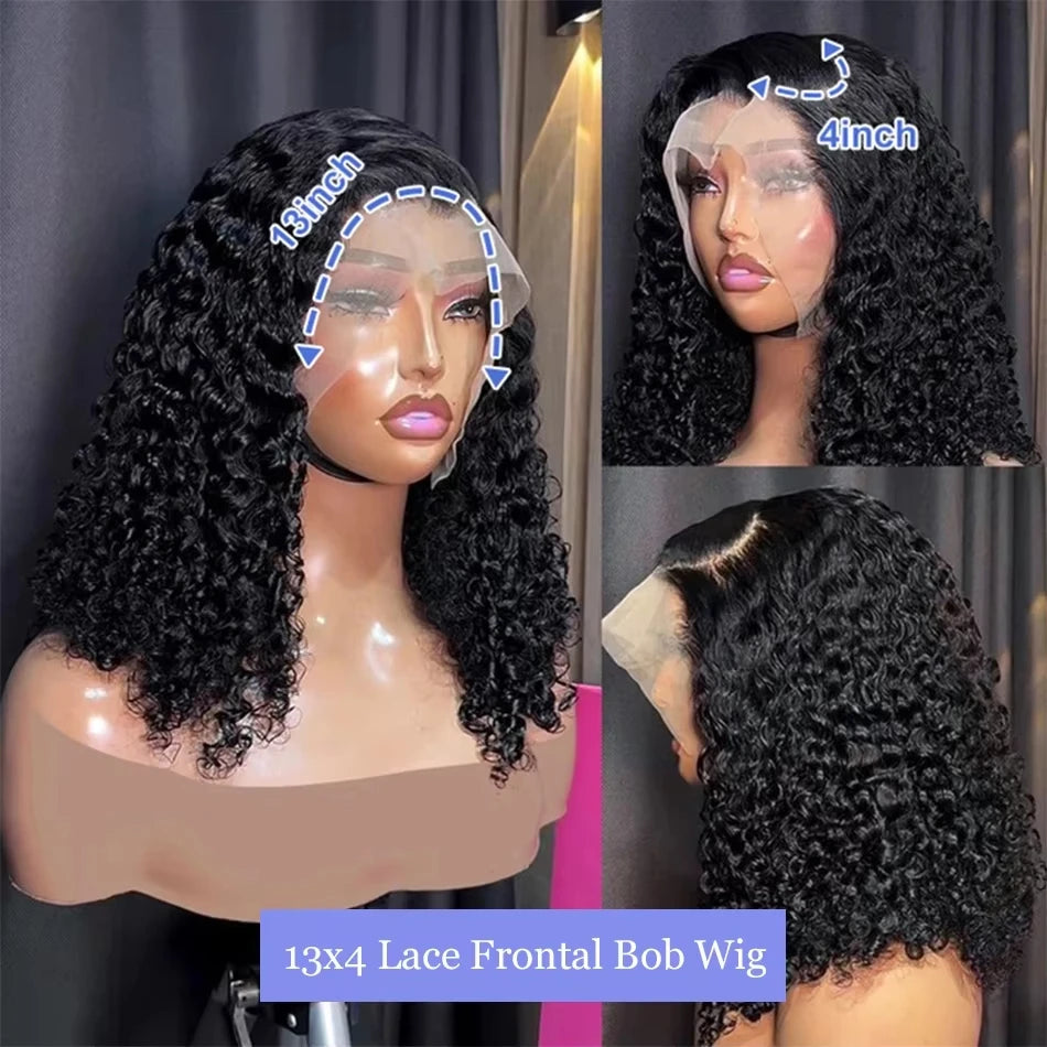 200% Density Deep Wave Bob Wigs 13x4 Transparent Lace Frontal Wig Brazilian 100% Human Hair Wigs For Women Loose Wave Lace Wigs