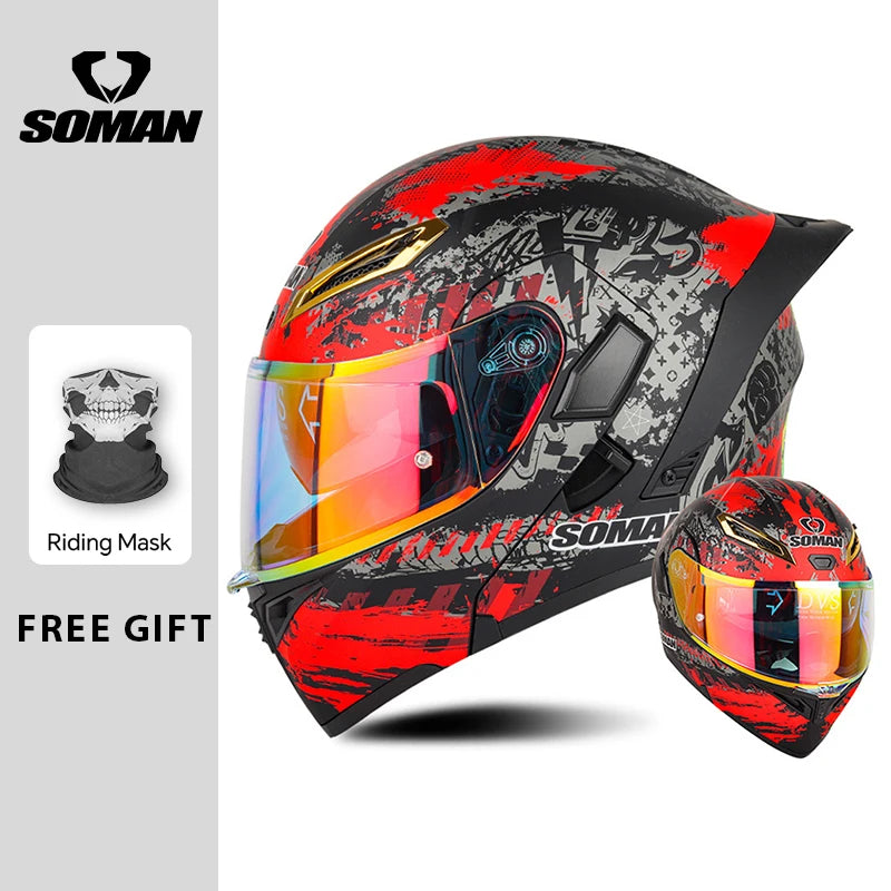 Unisex DOT Approved Dual Visor Flip Up Motorcycle Helmets Racing Full Face Helmet Double Lens Modular Riding Flip-up Helmet