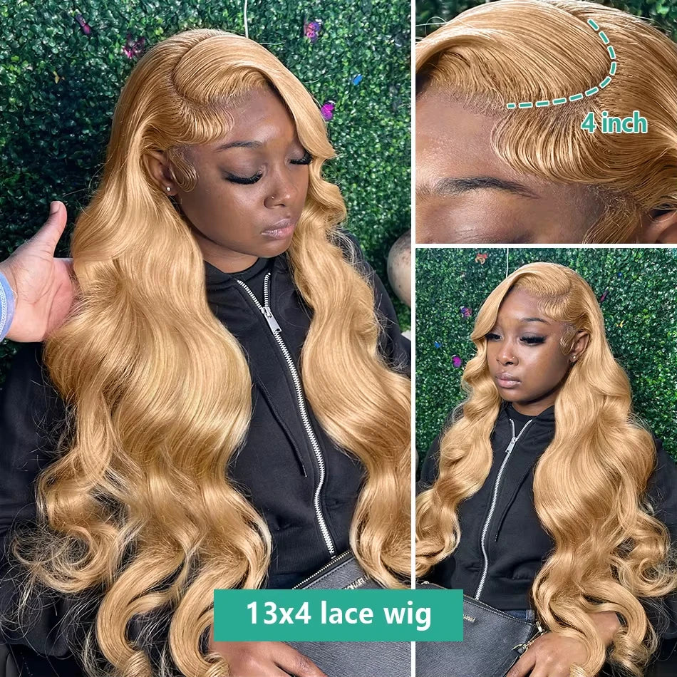 #27 Honey Blonde Human Hair Wig Body Wave Wig 13X4 Lace Front Colored Wigs 13X6 Lace Fronta Preplucked Brazilian Wig For Women