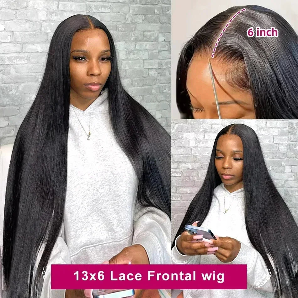 250 Density Human Hair Brazilian 13x4 Bone Straight HD Lace Front Wig 30 40 Inch 13x6 Transparent Lace Frontal Wigs Black
