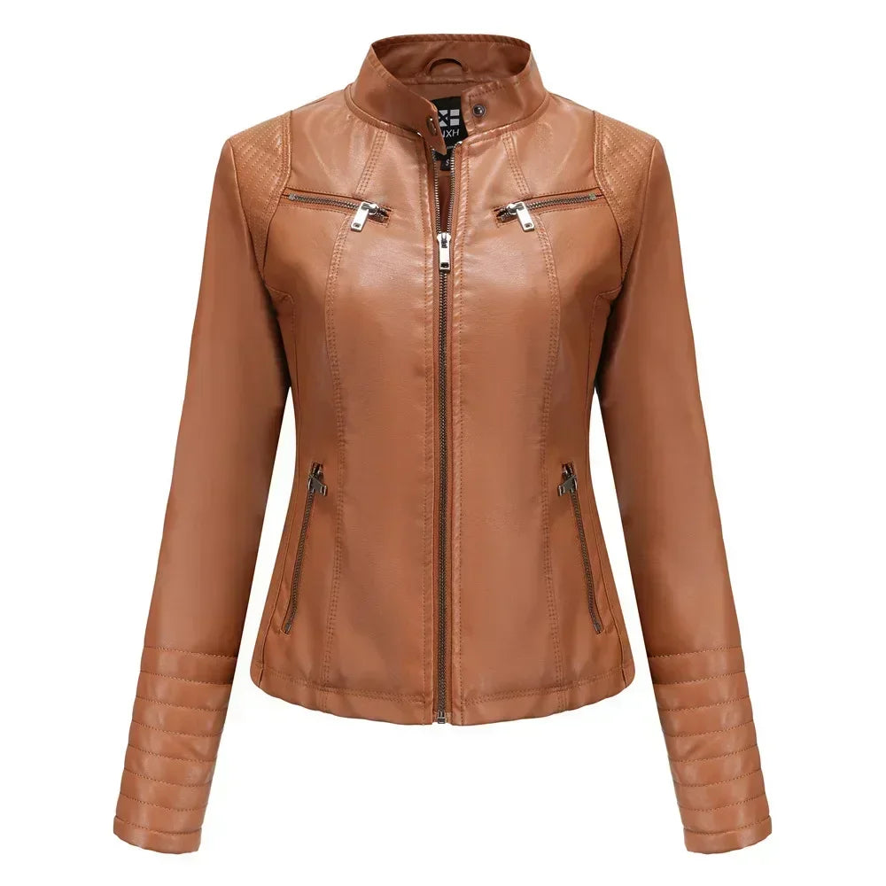Women's Jackets Motorcycle Biker Coats Female Clothing Spring Autumn Winter Ladies Fashion PU Leather Outwear Tops with Pocket