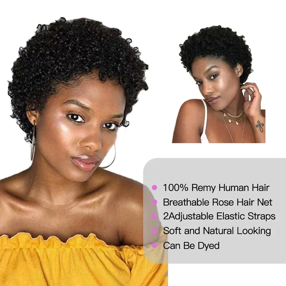 Short Afro Kinky Curly Wigs 100% Human Hair Wig For Women Pixie Cut Wig Deep Wave Water Wave Short Wig Full Machine Made Wig