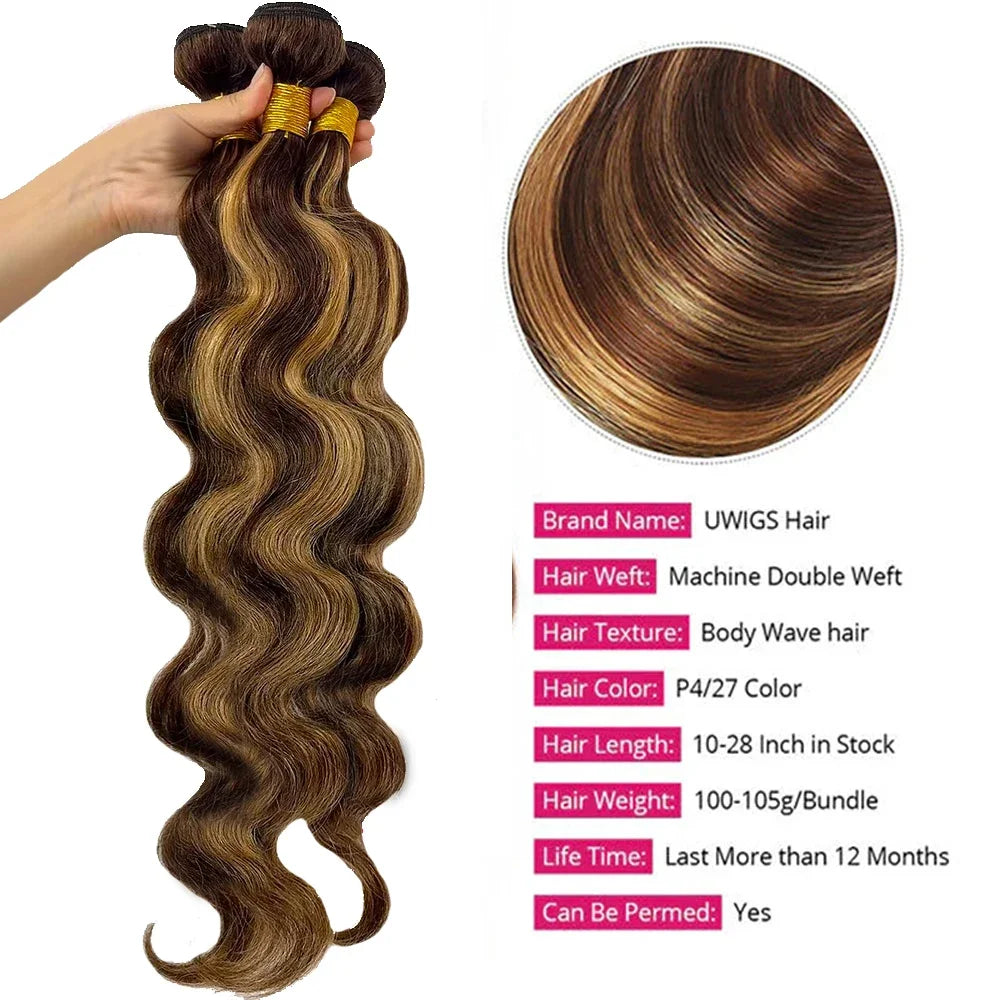 16A Highlight Ombre Bundles Human Hair Unprocessed Brazilian Colored Body Wave Raw Hair Bundles Weave Extensions Deals