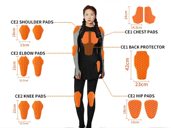 WOSAWE CE Certified Moto Motorcycle Back Elbow Knee Shoulder Chest Hip Protector Jacket Insert Gear Armor Motocross Protection