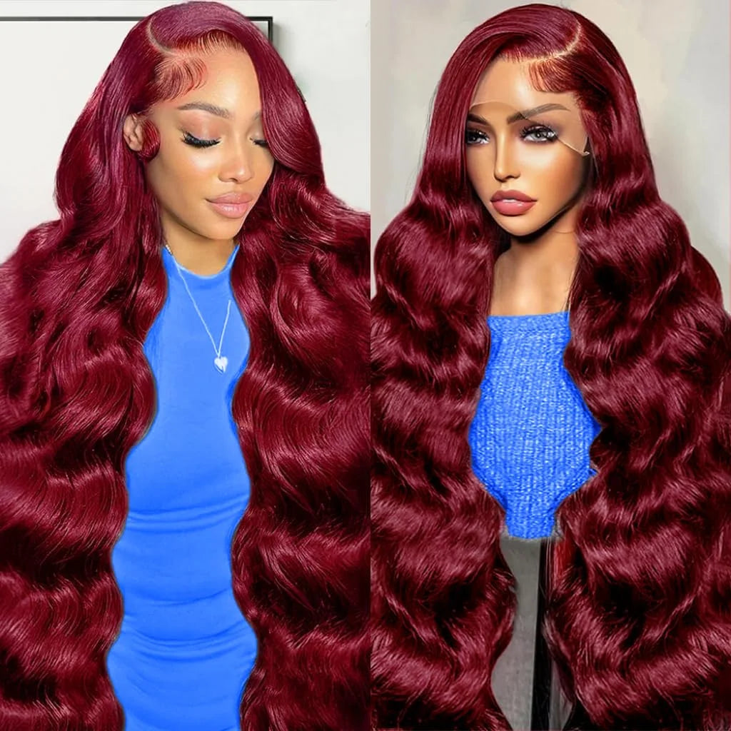 99j burgundy 13x6 Max-lace Wigs 36 Inch Red Colored Lace Front Human Hair Wigs 220 Density HD Lace Body Wave Brazilian For Women
