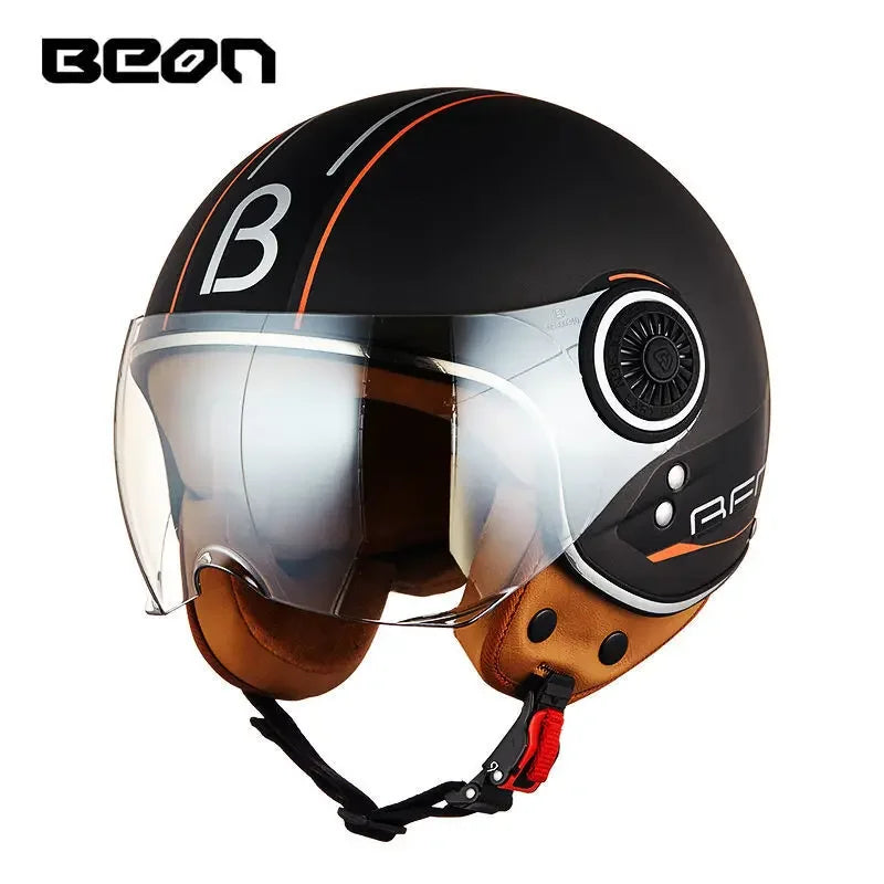 Beon Motorcycle Helmet ECE Certification Winter Warm Retro Half Cap Helmet Electric Vehicle Safety Helmet for All Seasons