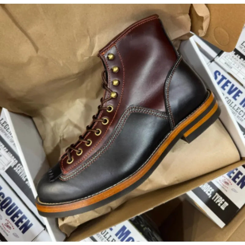 HOT New Arrival! Vintage Motorcycle Boots Casual Men Ankle Boots Cowhide Leather Shoes Wedge Tooling Desert Boots Moto Shoes