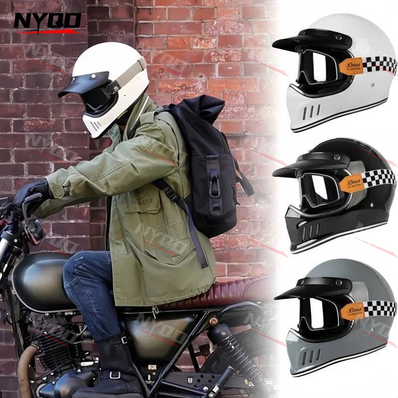 Vintage Full Face Motorcycle Motocross Helmet ABS Shell Lightweight Casque High Quality Casco Moto Four Seasons Cruise