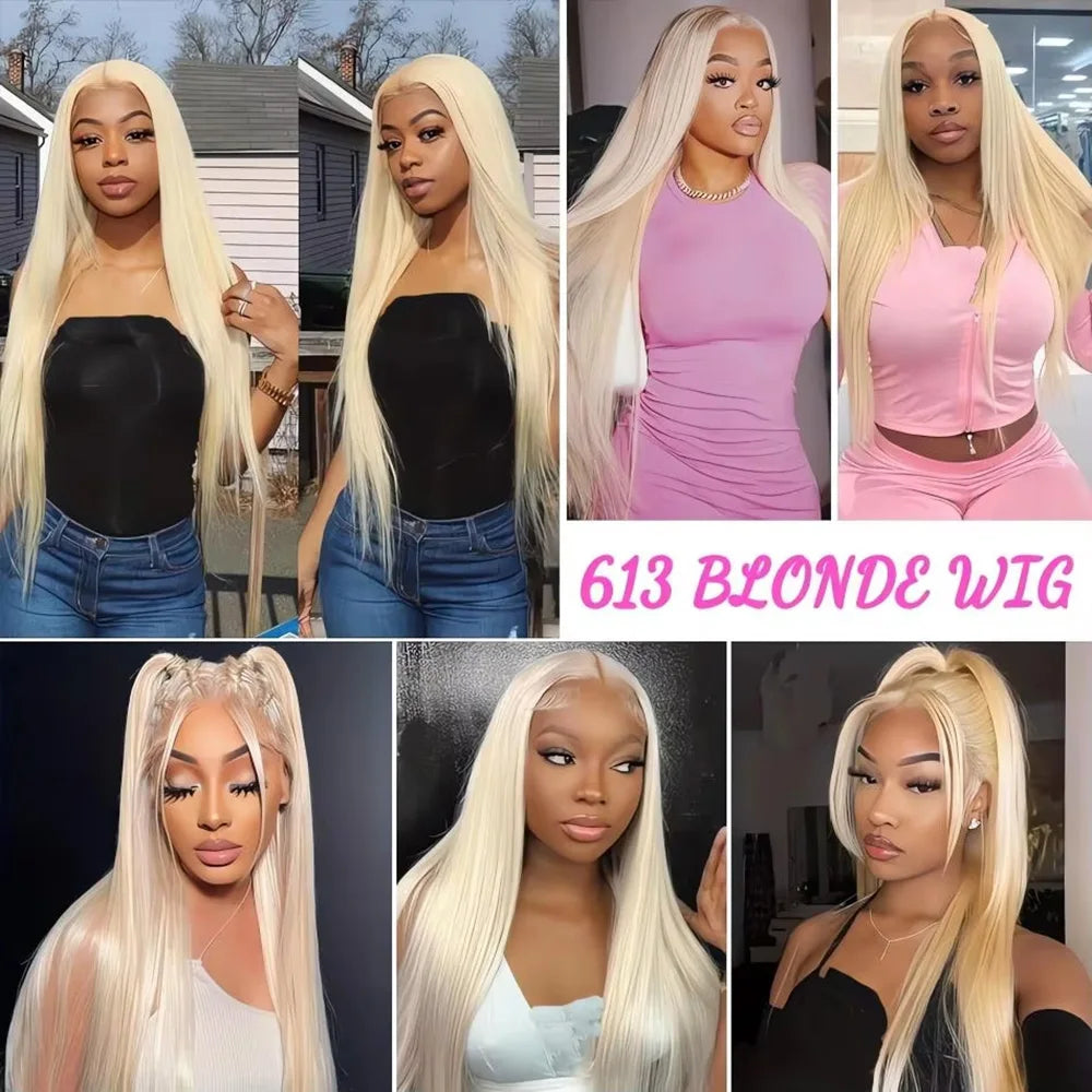 Bone Straight Brazilian Human Hair 13x6 HD Lace Frontal Wigs 5x5 Glueless 613 Honey Blonde Lace Frontal Wig 250 Density 40 Inch