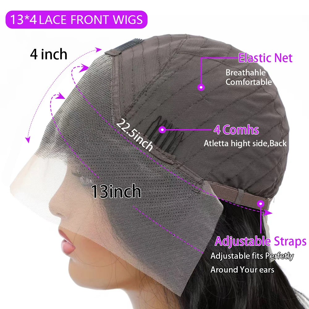 42Inch 250% Density Deep Wave 13x4 HD Transparent Lace Front Human Hair Wig - 13x6 Natural Color, Smooth & Silky Real Human Hair