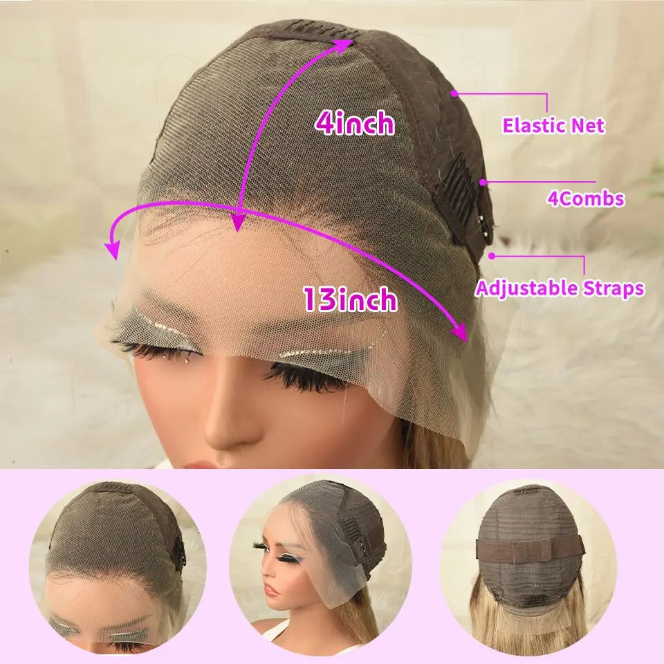 Ash Blonde Wigs Human Hair 13x4 Transparent Lace Front Wigs Human Hair 200 Density Ash Blonde Straight Lace Front Wigs for Women