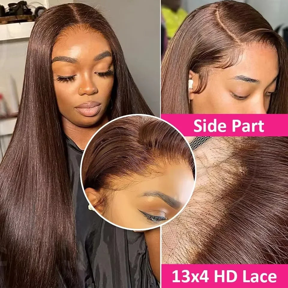 13x6 13x4 HD Lace Frontal Wig Straight Chocolate Brown Lace Front Human Hair Wig 220 Density Brazilian Human Hair Wigs For Women