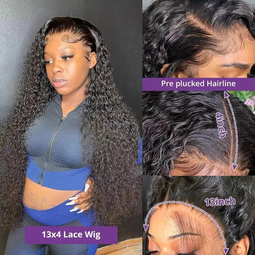 250 Density 13x6 Hd Lace Frontal Wig Deep Wave Human Hair Wigs For Women 13x4 Water Wave Lace Front Black Curly Wigs Pre Plucked