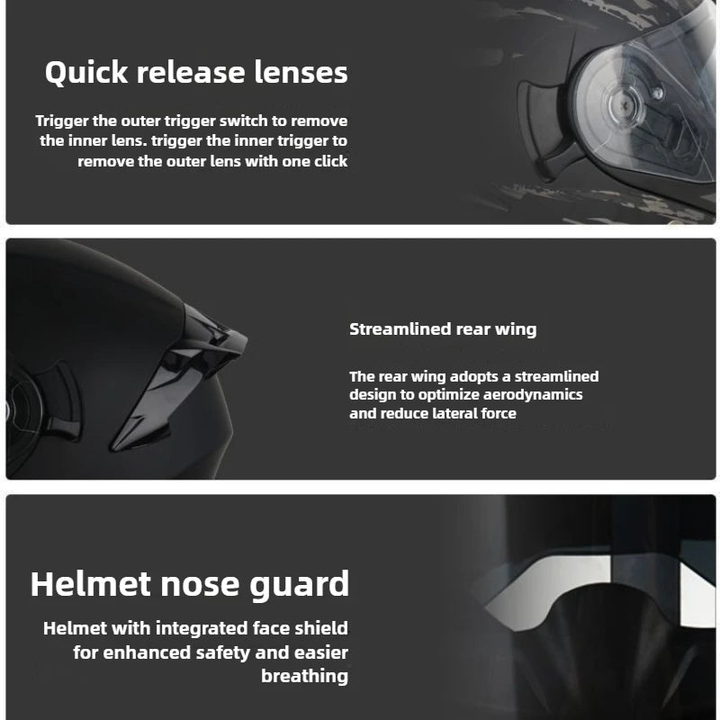 Motorcycle Helmet Dual Lens Cross-section Helmet Outdoor Cycling Flip Up Helmet Capacete Casco Moto with Bluetooth Headphones