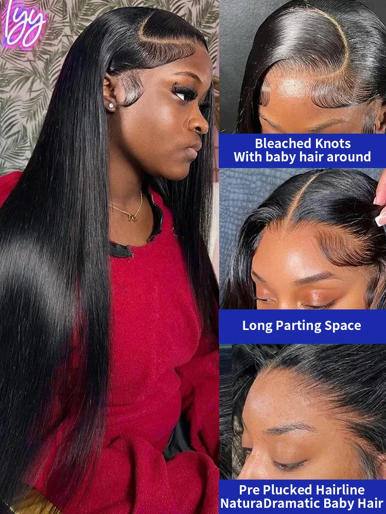 300 Density 13x6 HD Bone Straight Lace Front Wigs Human Hair Brazilian 40 Inch 13x4 Full Lace Frontal Human Hair Wigs For Women