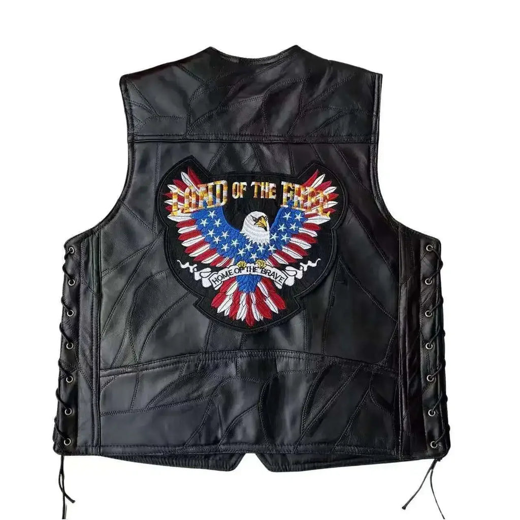 lili 123S-4XL Style American Classic Harley Motorcycle Riding Leather Vest For Men's Camisole Embroidered Badge Desig