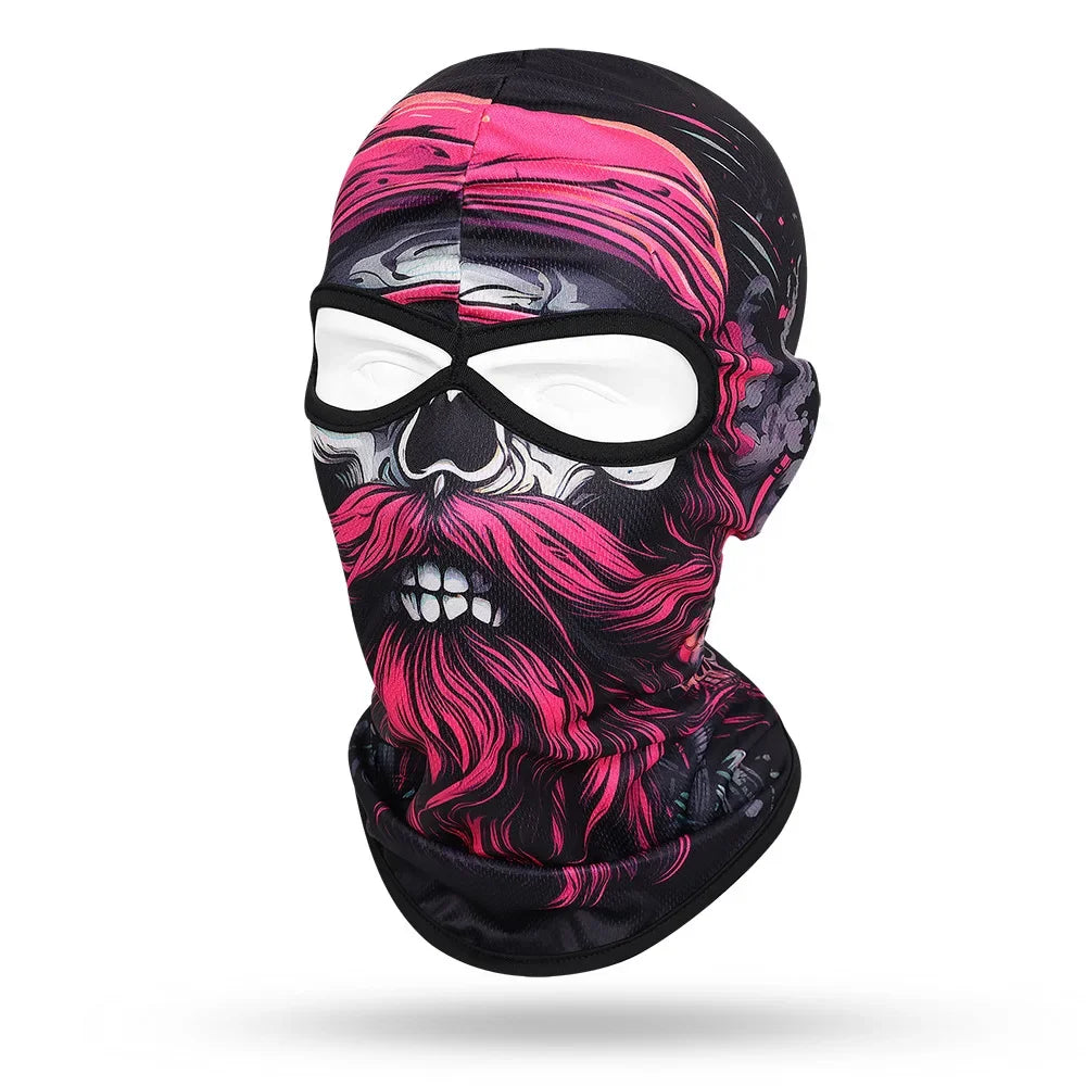 Motorcycle Balaclava, Beard Old Men Skull Print Full Face Cap, Biker Masks, Motorbike Helmet Hat, Cycling Headgear, 2 Holes,