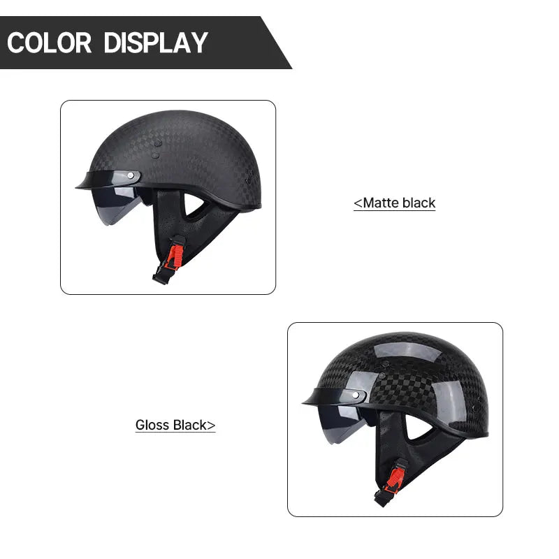 Light Weight 12K Gloss Black Carbon Fiber Scooter Motorcycle Half Face Helmet Motobike Helmet Inner Dark and Clear Lens