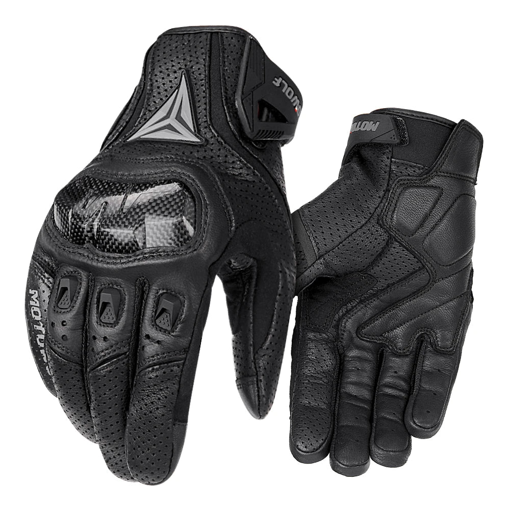 Men Carbon Fiber Motorcycle Gloves Cowhide Leather Moto Motorbike Motocross Gloves Anti-slip Protective Gear