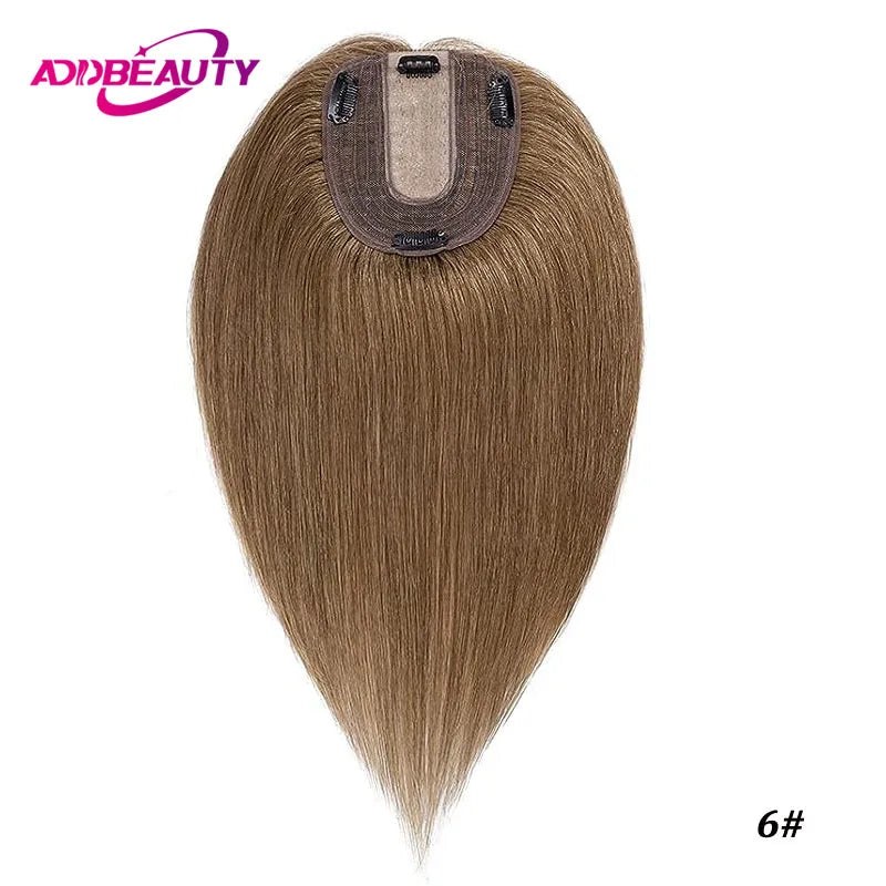 Women Topper Human Hair Straight Silk Top Human Hair Wigs Machine Made Clip in Remy Hair Toupee Silk Base Human Hair System Unit