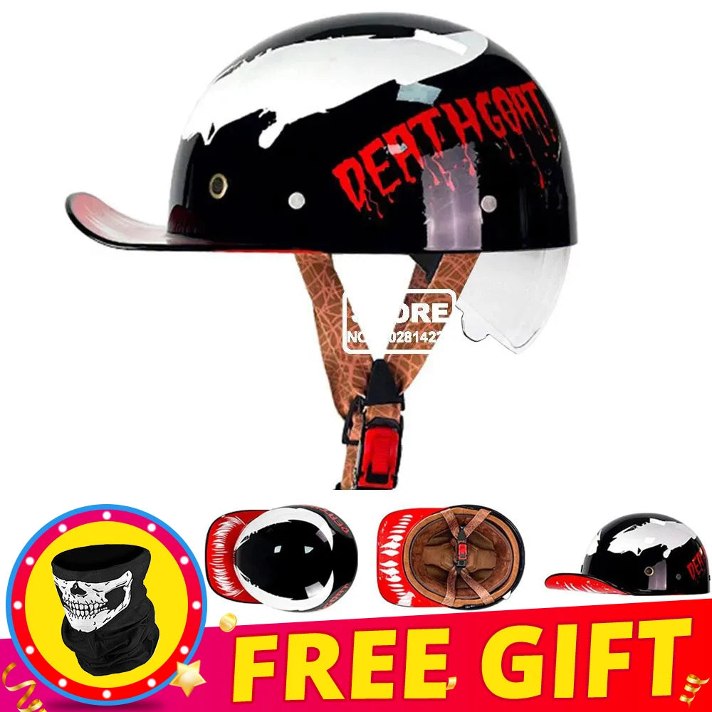 Half Helmet Retro Motorcycle Helmet Men Women Baseball Cap Riding Racing Moto Helmets DOT Certification Protection Cap Vintage