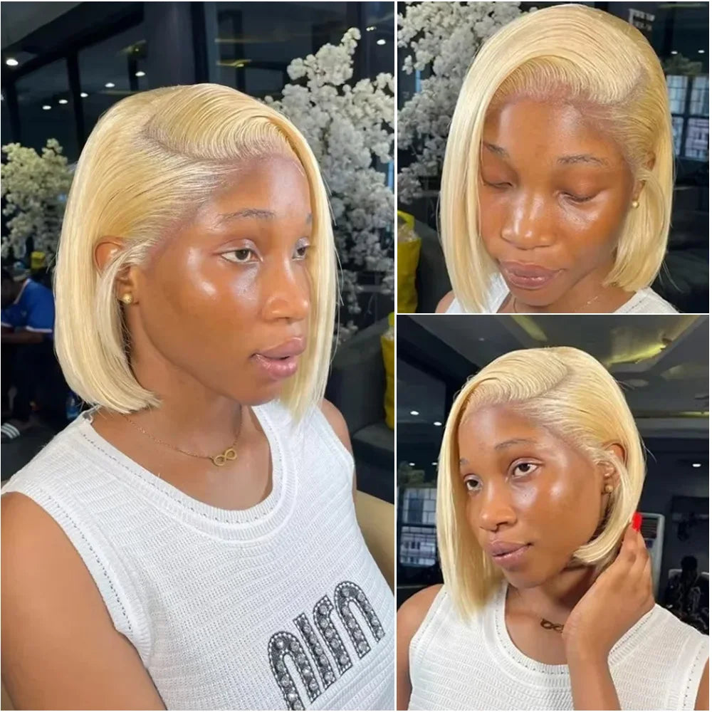 Short Bob Wig 200 Density 613 Honey Blonde Color Straight 13x6 HD Lace Frontal Human Hair Wigs For Women Pre Plucked 8-14 Inch