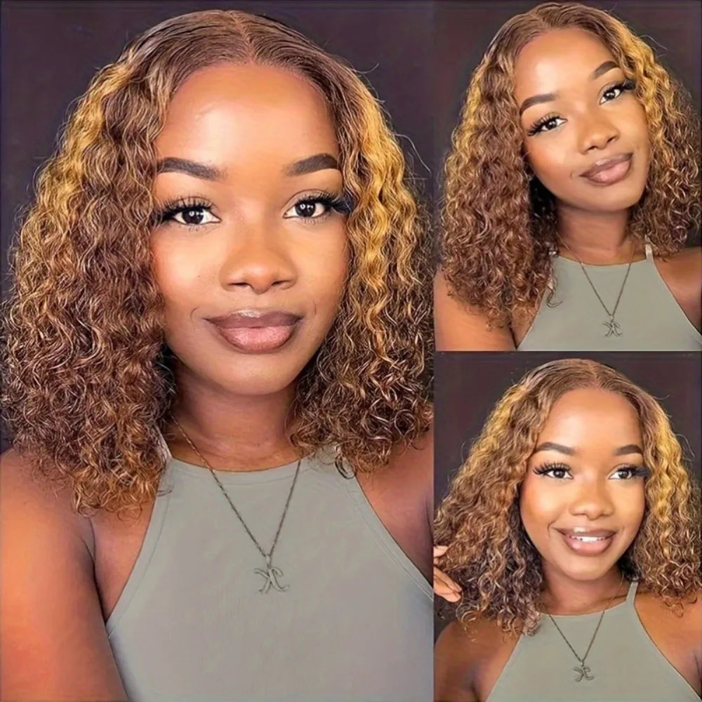 250% Density Omber Deep Wave Human Hair Wig 13x4 HD Lace Pre-Plucked Wet Wave Bob Wig Natural Look for Daily & Special Occasions