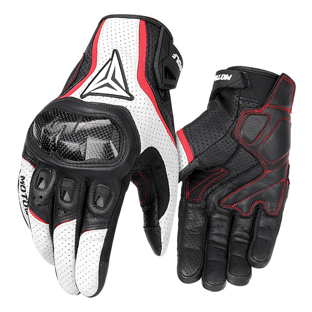 Men Carbon Fiber Motorcycle Gloves Cowhide Leather Moto Motorbike Motocross Gloves Anti-slip Protective Gear