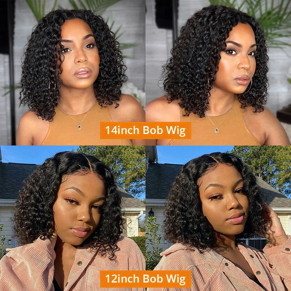 Deep Wave 13x4 Lace Frontal Bob Wig 250% Density Brazilian PrePlucked 100% Glueless Human Hair Wig Water Wave Invisible Lace Wig
