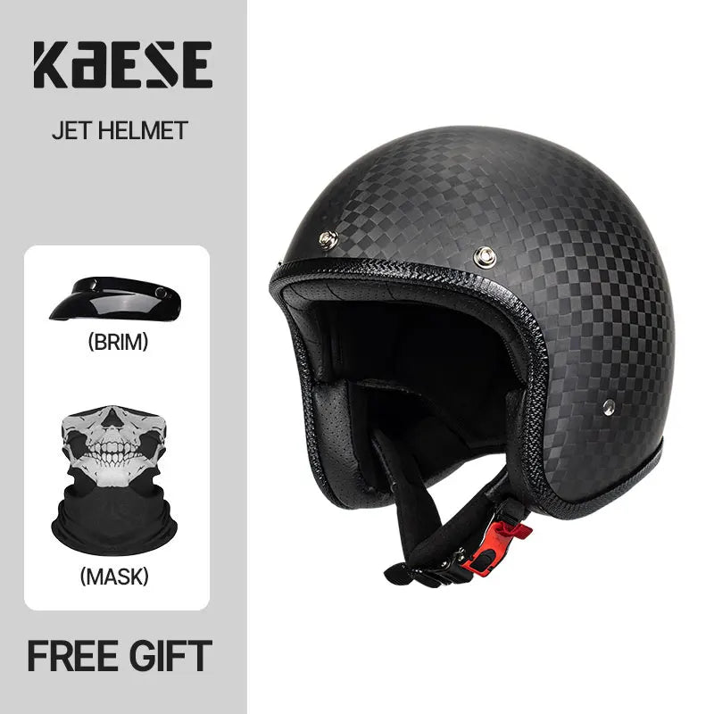 Lightweight High Quality 12K Carbon Fiber Motorcycle Open Face 3/4 Helmet Racing Riding Safety Cruising Jet Helmets Men