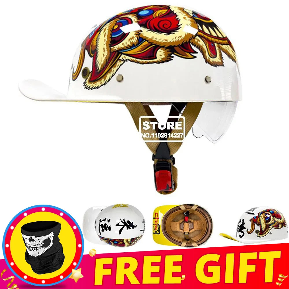 Half Helmet Retro Motorcycle Helmet Men Women Baseball Cap Riding Racing Moto Helmets DOT Certification Protection Cap Vintage
