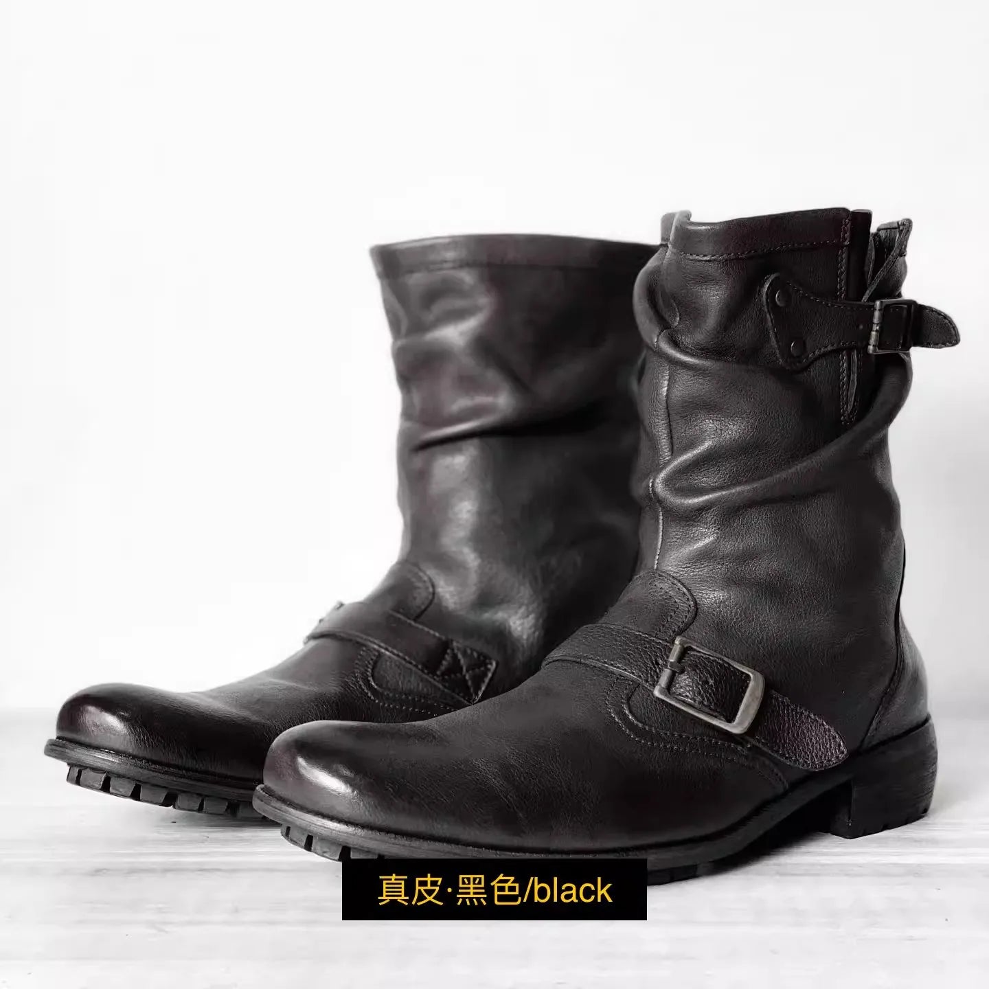 Motorcycle Riding Black Retro Boots for Men and Women, Thick Soled and Height Engineer Boots, Midsole Motobike Chelsea Shoese