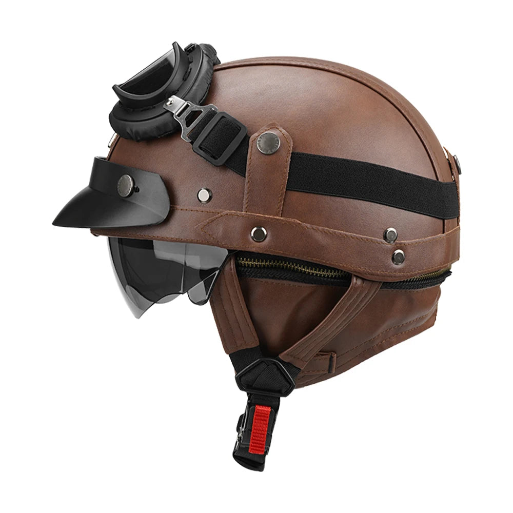 Black Motorcycle Half Helmet German Leather Vintage Helmet Casco Moto Motorcycle Open Face Helmet Biker DOT Certification