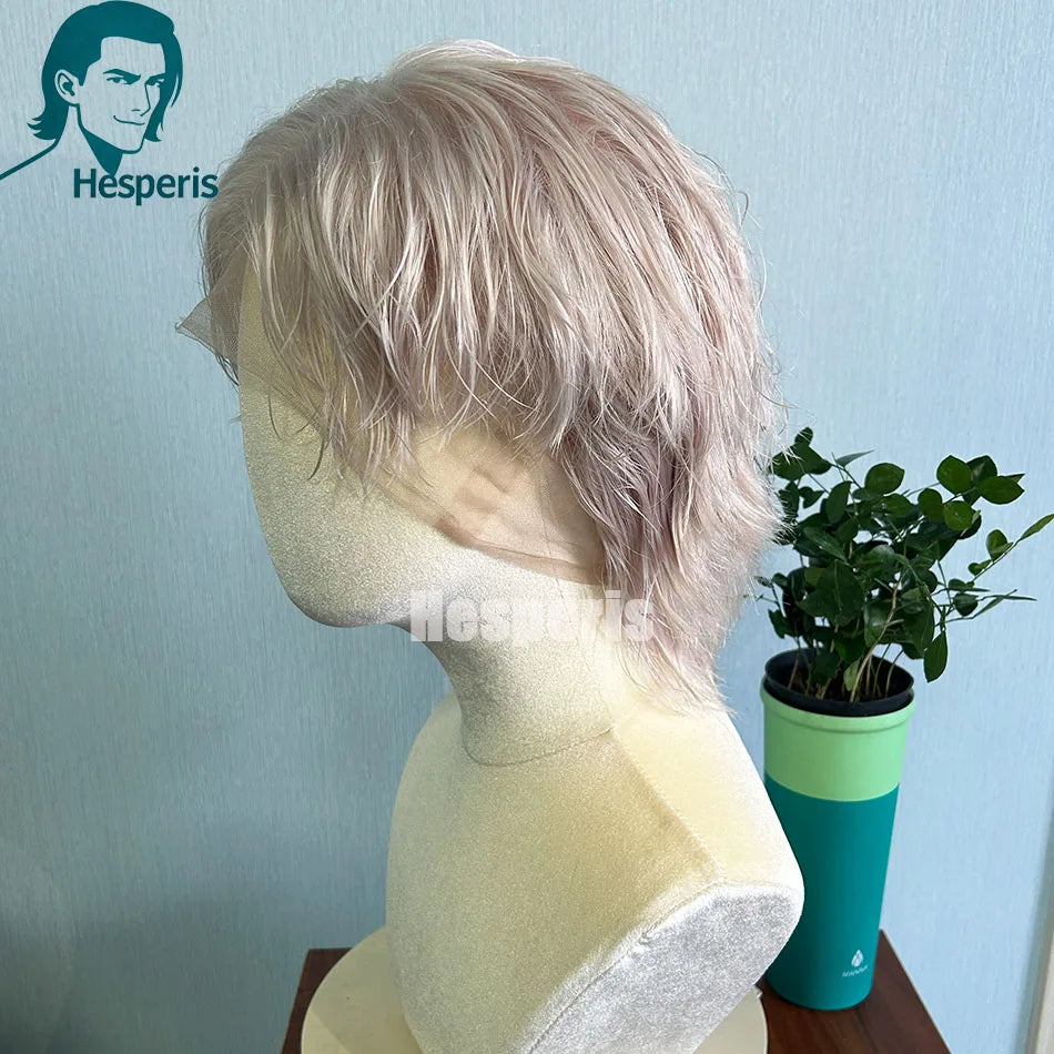 Hesperis Blonde Men Shaved Side Cut Mullet Wigs Human Hair Brazilian Remy Short Pixie Cut Full Lace Human Hair Wig For Male