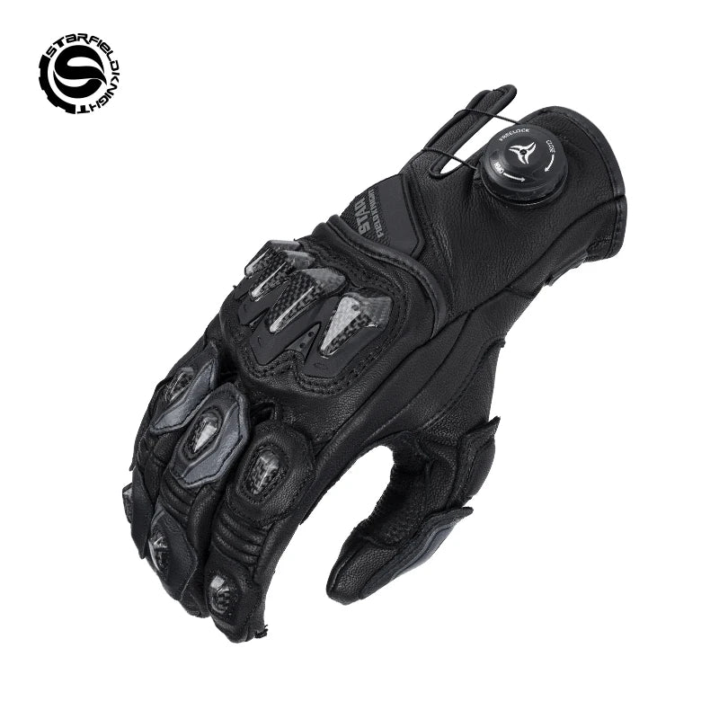Motorcycle Gloves Black Gold Racing Genuine Leather Motorbike Road Riding Protective Gloves Four Seasons Universal Touch Screen