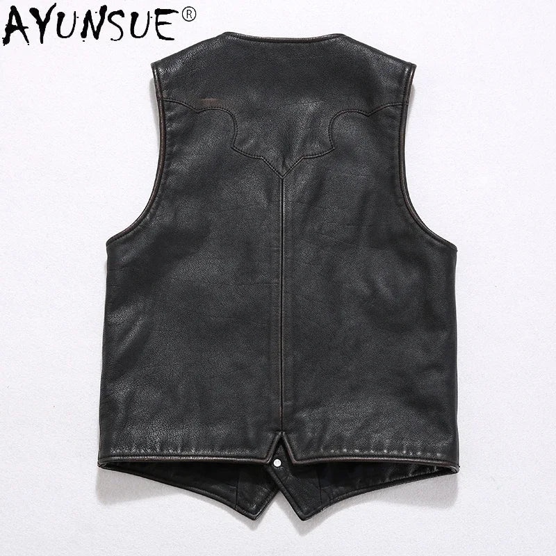AYUNSUE Men Jacket 2020 Men's Clothing 5XL 6XL Real Cow Leather Vest Male Retro Motorcycle Buffalo Man Vests Hommes Veste LXR370