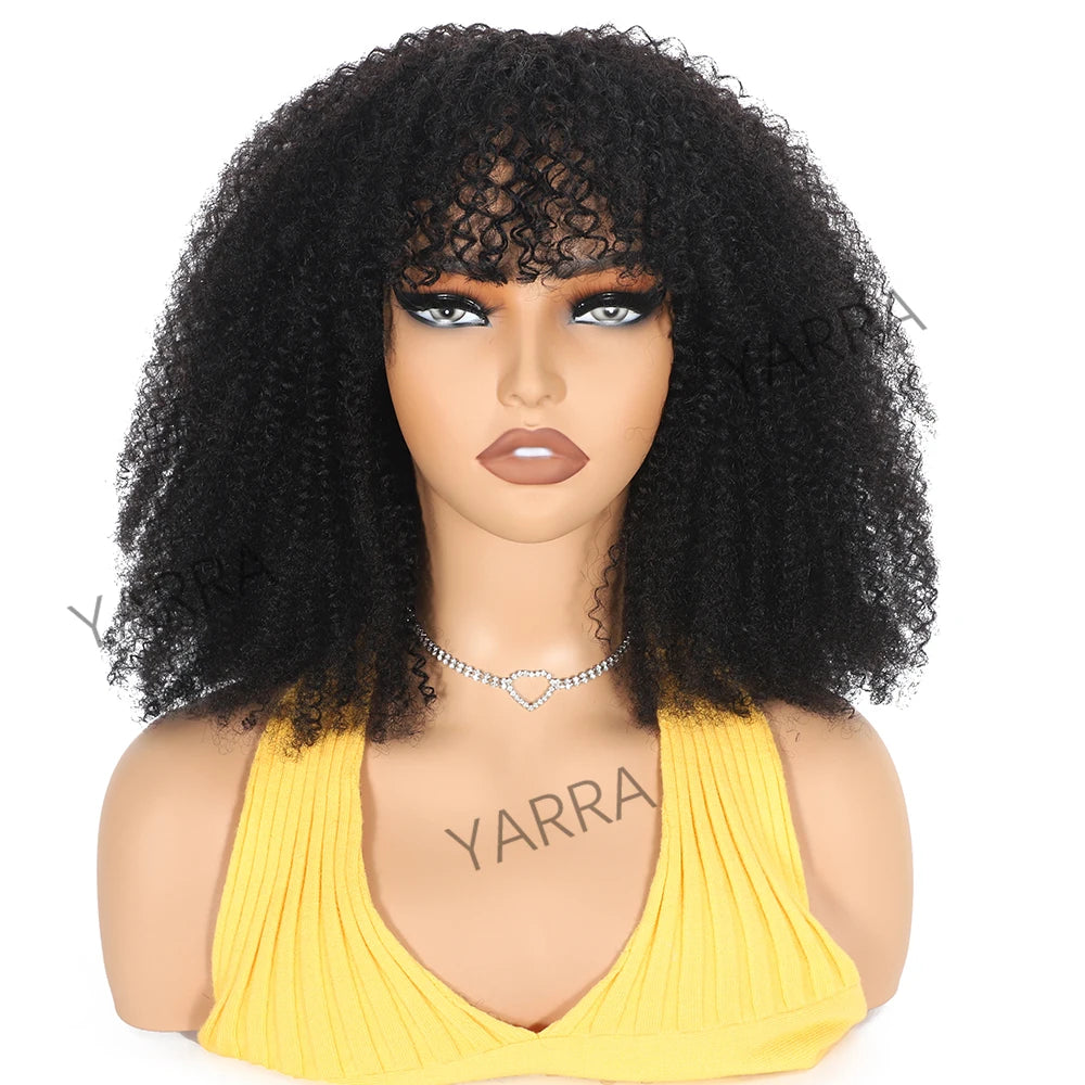 250 Density Afro Kinky Curly Human Hair Wigs With Bang For Black Women Brazilian 100% Human Hair Remy Full Machine Made Hair