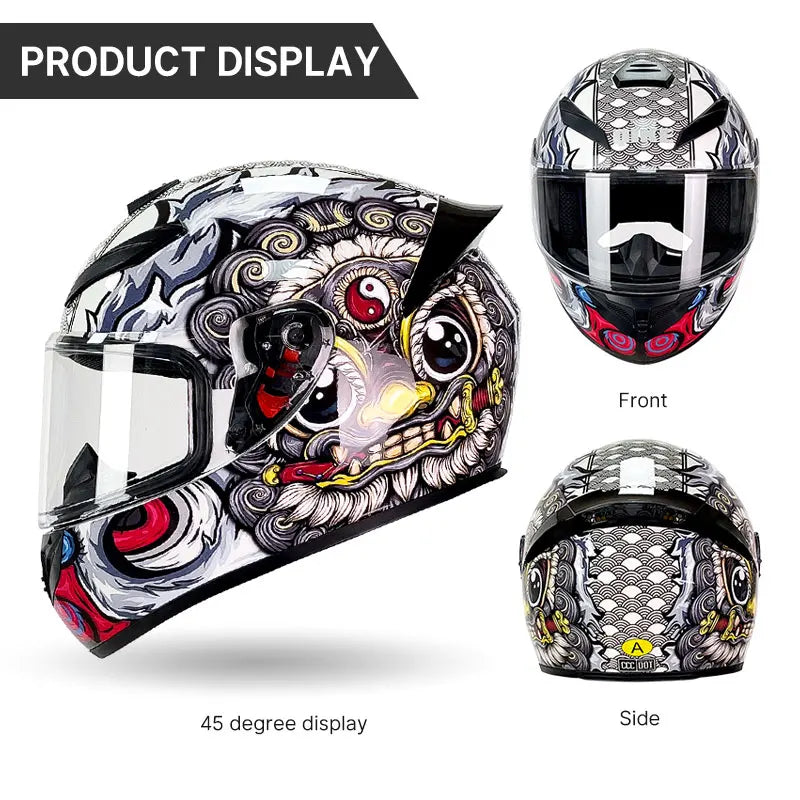 Latest Personalised Design Grey Wolf Pattern Motorcycle Full Face Helmet DOT Approved Possess Unmatched Comfort Thrilling Rides